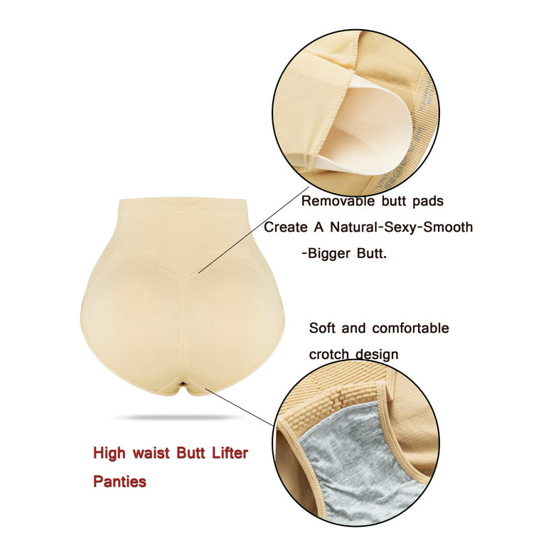 FANNYC Women Butt Lifter Panties Shapewear Padded Fake Buttock Control  Enhancer Underwear Briefs Hourglass Body Shaper Black/Apricot