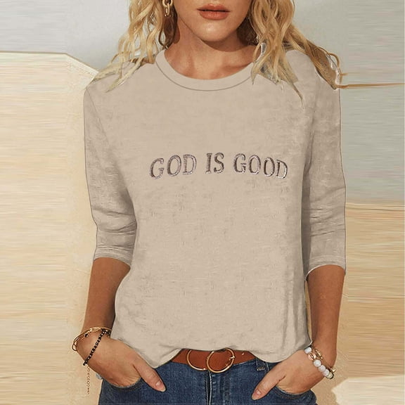Qulqfy 3/4 Length Sleeve Womens T Shirts Scoop Neck Loose-Fitting Causal Tunic Dressy Raglan Basics Vacation Spring Tops for Women L