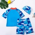 thumbnail image 3 of BULLPIANO Toddler Boys Swimsuit Bathing Suits Set Boys Short Sleeve Rash Guard Swim Trunks with Hat UPF 50+ ,Size 9-10 Years, 3 of 4
