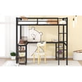 thumbnail image 6 of Full Metal Loft Bed with Desk and Shelves, Loft Bed with Ladder and Guardrails, Loft Bed Frame for Bedroom, Black with Vintage wood-colored desk(Old SKU: W1307S00022), 6 of 10