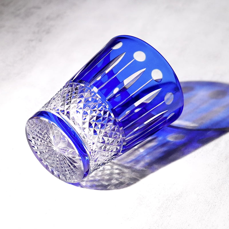 Blue Edo Kiriko Bohemian Czech Handmade High Quality Hand Cut To Clear Crystal Drinkware Whiskey Cup Wine Glass