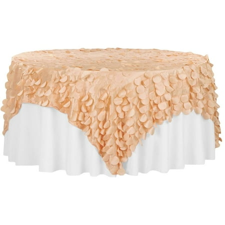 

1 Pc Petal Circle Taffeta 90 X90 Square Table Overlay - Peach For Wedding Or Event Decor