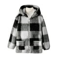 thumbnail image 4 of Xdegoge Girls Fleece Sherpa Jacket Plaid Fuzzy Zip Up Long Sleeve Hoodie Teen Thermal Loose Cozy Hooded Coats Tween 2025 Winter Thick Warm Outerwear With Pockets Age 8-14 Years, 4 of 9