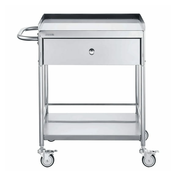 Medical Cart 2-Layer, Stainless Steel Utility Cart 220lbs Capacity, Lab Cart with Drawer & 360° Wheels for Clinic, Salon, Kitchen
