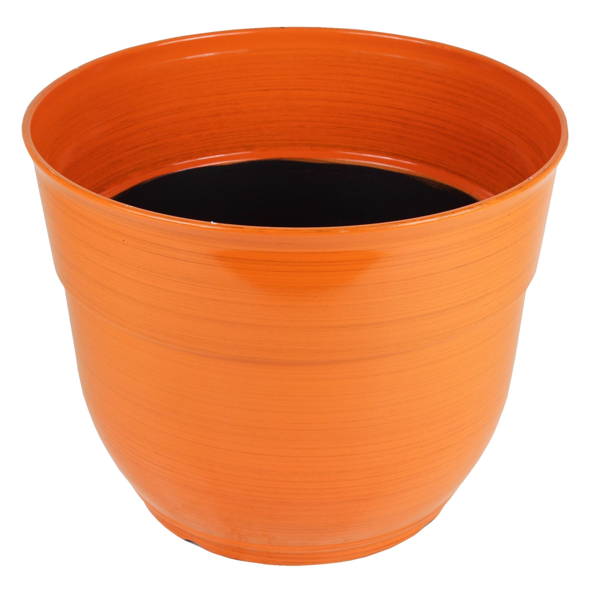 Garden Elements Indoor/Outdoor Glazed Brushed Happy Plastic Planter, Large, Bright Orange, 15"