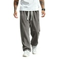thumbnail image 5 of Dresfit Wide Leg Pants Mens Linen Lounge Pants Summer Elastic Waist Drawstring Big and Tall Slacks Straight Leg Uncuffed Baggy Yoga Vacation Loungewear Gray L, 5 of 7
