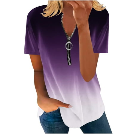 

Workout Tops for Women Fashion Women Summer Printing Short Sleeve V-Neck Casual Blouse Tops Maternity Shirts Dark Blue M