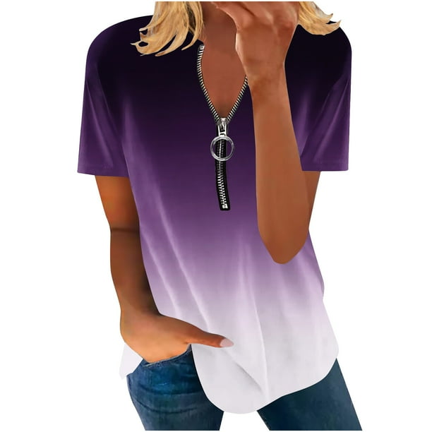 Blusa informal con cuello en V y manga corta con estampado de verano para mujer con estilo OAVQHLG3B Store lin121212