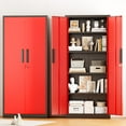 thumbnail image 2 of SUNCROWN 63" Metal Storage Cabinets with Lock, Tool Cabinet, Locking Steel Storage, Tall Locker Organizer Garage Cabinets with 2 Doors and 4 Shelves for Home,Garage,Office, Black & Red, 2 of 18