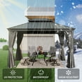 thumbnail image 6 of Domi 10' X 12' Permanent Gazebo Pavilion, Metal Hardtop Gazebo with Galvanized Steel Double Roof Canopy, Built-in Drainage Gutter, Curtain and Netting，Gray, 6 of 9