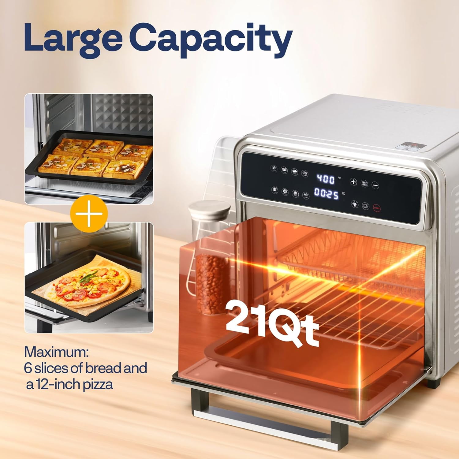 SPECSTAR 21 Qt Air Fryer Toaster Oven Combo, 8-in-1 Convection Oven Countertop with Rotisserie and Dehydrator, Stainless Steel Digital Air Fryer Oven with 7 Accessories, 1800W