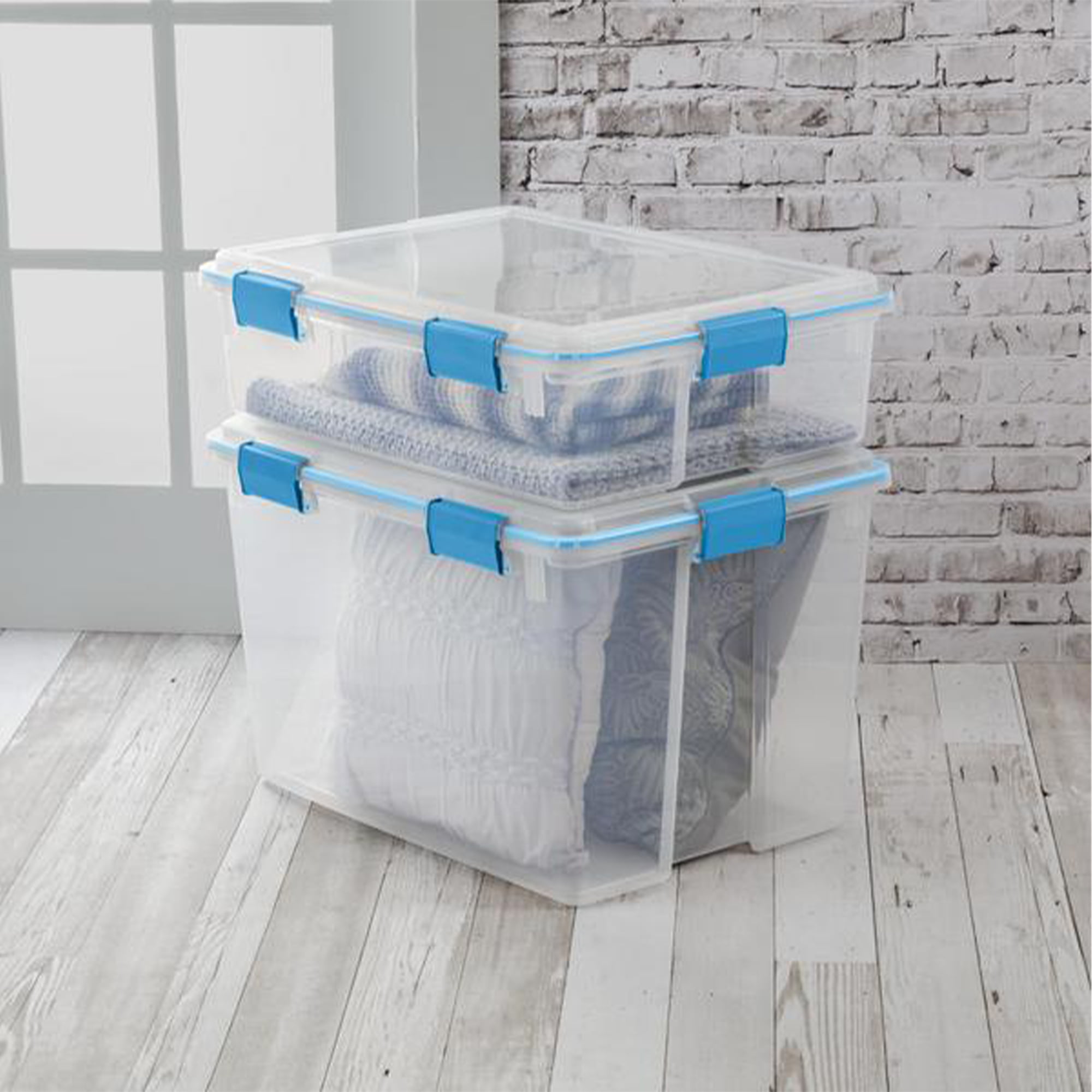 Sterilite STERILITE 37 Qt Thin Gasket Box Clear Storage Bin Containers,  12-Pack