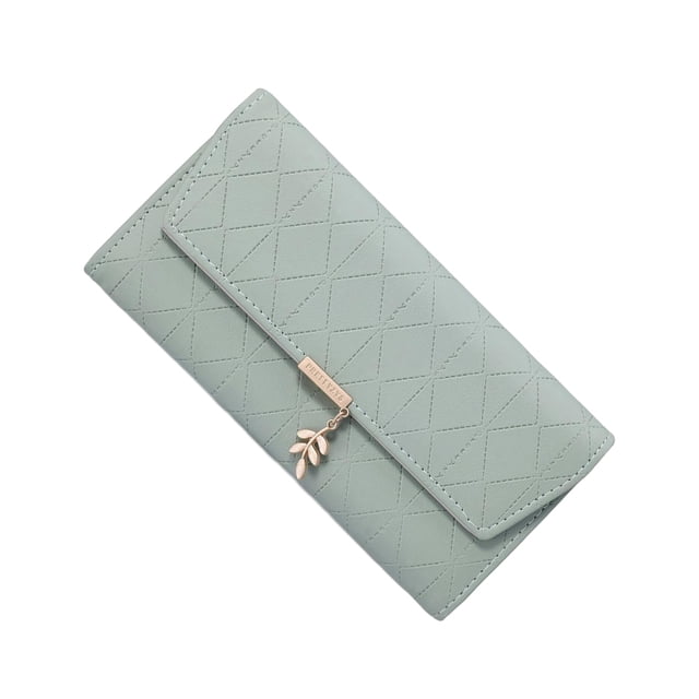 kurtrusly Stylish Long Purse Small Size Folding Multi Card Space PU Made Wallet New Green Grey