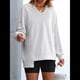 thumbnail image 5 of Sudaderas Oversize para Mujer, Camisetas de Larga con Cuello en V, Jersey Holgado, Atuendo de Otoño 2025. Gris L, 5 of 8