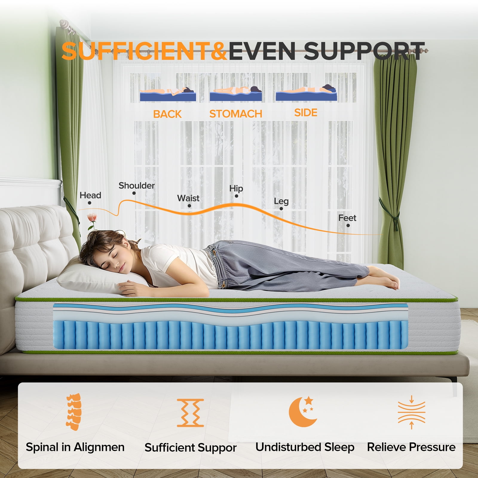 POSMOND 12 inch Twin Hybrid Mattress, Medium Firm , Motion Isolation, CertiPUR-US Certified, Bed-in-a-Box
