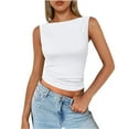 thumbnail image 2 of Lumtrix Tank Tops For Women Ribbed Boat Neck Slim Fitted Ruched Basic Sleeveless Shirts 2026 Summer Clothes White S, 2 of 6