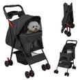 thumbnail image 2 of SHUO Y - Pet Stroller, Foldable 4 Wheels Cat And Dog Stroller with Mesh Windows, Cup Holder, Storage Basket, Pet Strolling Cart Holds up to 22lbs for Small Medium Dogs Cats, Black, 2 of 8