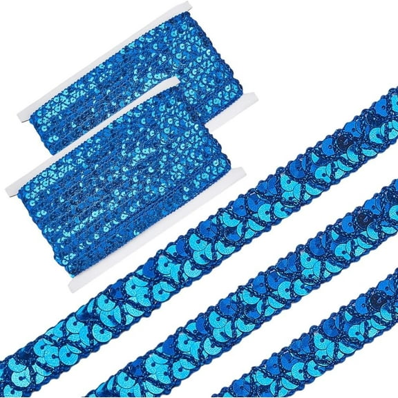 2 Rolls 28.5 Yards Dark Blue Sequin Ribbon Trim Flat Bling Paillette Metallic Glitter Sequins Spangle Beaded Braid Strip Bulk for Sewing Making Crafts Gift Wrapping Invitations Home Decor