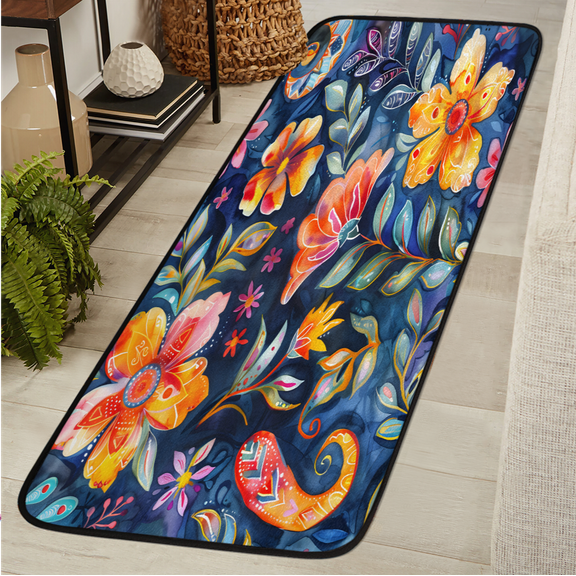 CURLYOOT Floral Runner Rug 2'x6' Washable Kitchen Runner Rug Indoor Non Slip Laundry Rugs Paisley Flower Floor Carpet for Hallway Kitchen Entryway Bedroom Living Room