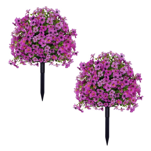 2 Pack 23in UV & Fade-Resistant Artificial Violet Ball Topiary Trees with Ground Spikes - Outdoor Artificial Boxwood Plants for Porch, Garden, Yard Decor