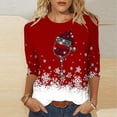 thumbnail image 4 of Camisetas de Navidad para Mujeres, 3/4 Manga Cuello Redondo Blusa con Estampado de Vacaciones, Top de Moda Casual, 4 of 5
