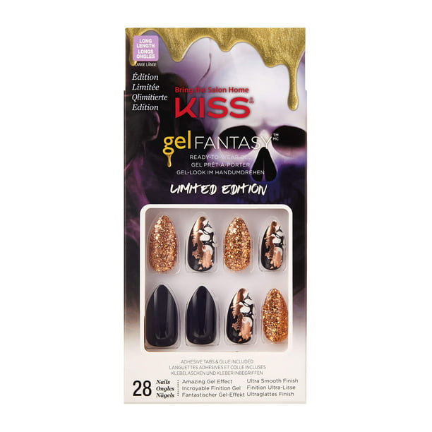 KISS Fantasy Edition Halloween Design Fake Nails - Pumpkin Light, Long Length, Coffin 28 Count Walmart.com