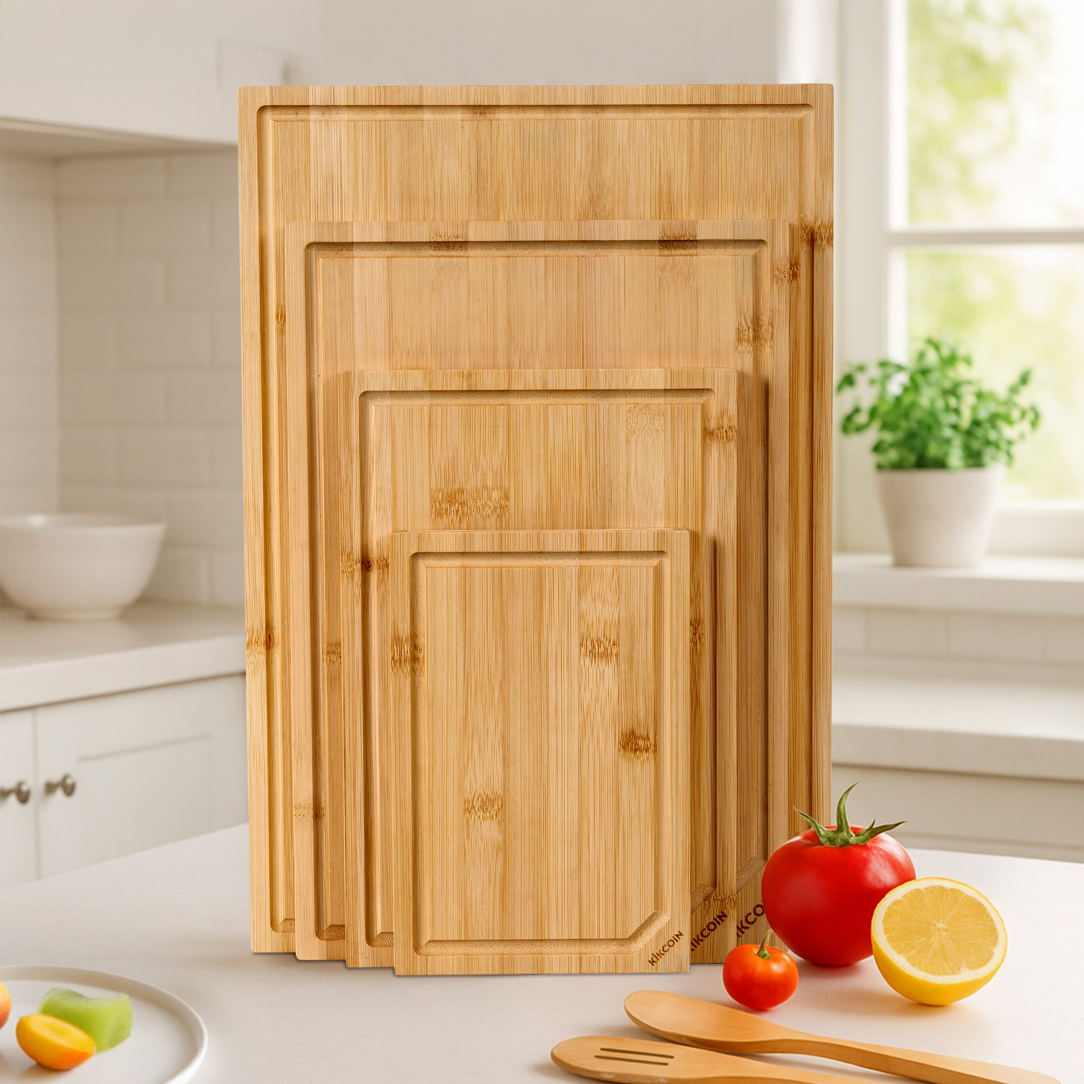 Kikcoin Bamboo Cutting Board Set, 4-Piece photo 5