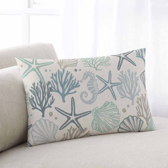Aqua Teal Coastal Standard Size Pillow Cover,Pillowcase Protectors with Zipper,Breathable Decorative Throw Pillow Case Cover,Summer Beach Starfish Coral Nautical Rustic Couch Pillow Shams 20x26Inch