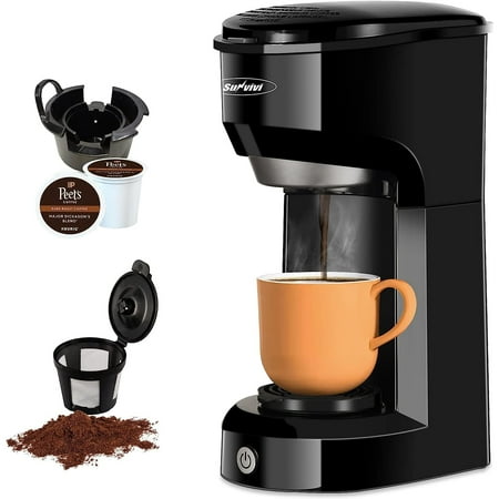 

Bilot Single Serve Coffee Maker for K Cup & Ground Coffee Mini One Cup Coffee Brewer with Filter 6-14oz Reservoir Strength Control Small Coffee Machines for Office Home Kitchen (Black)