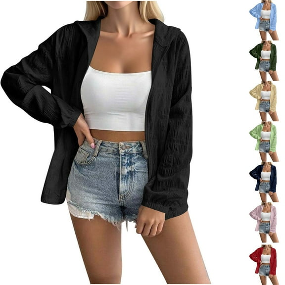 FRSASU Women's Thin hoodies Slim Zip Up Hoodie Fashion Solid Color Casual Jacket Coat Sky Blue XL(XL)