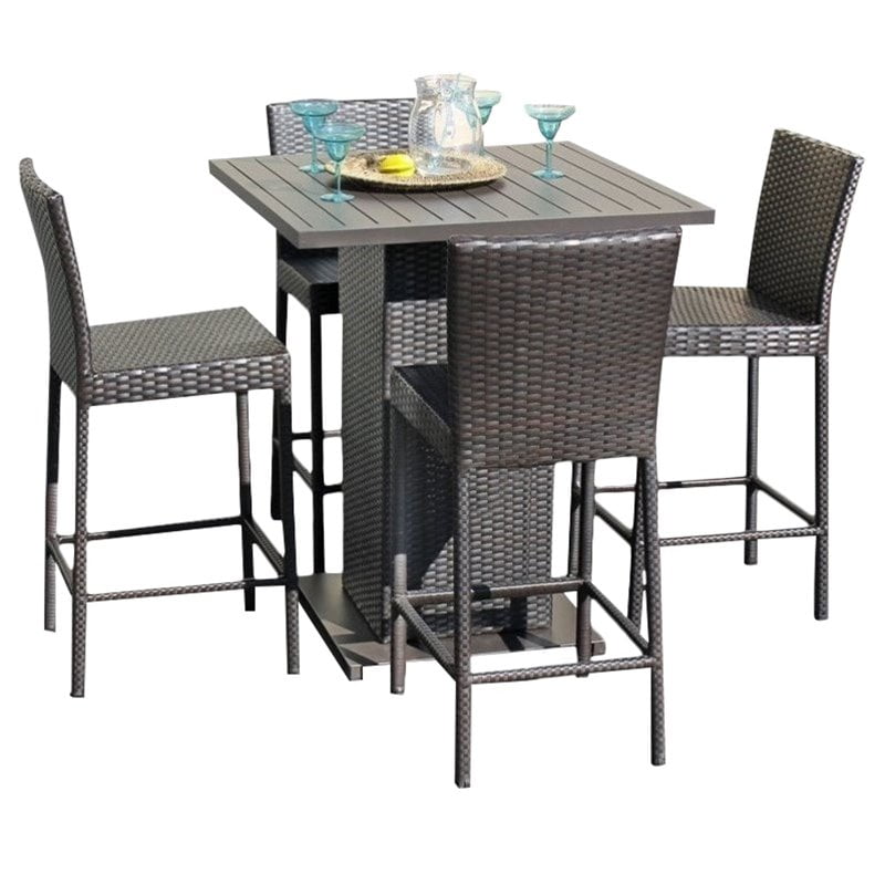 Pemberly Row 5 Piece All Weather Bar Height Wicker Outdoor Patio Pub Set in Espresso