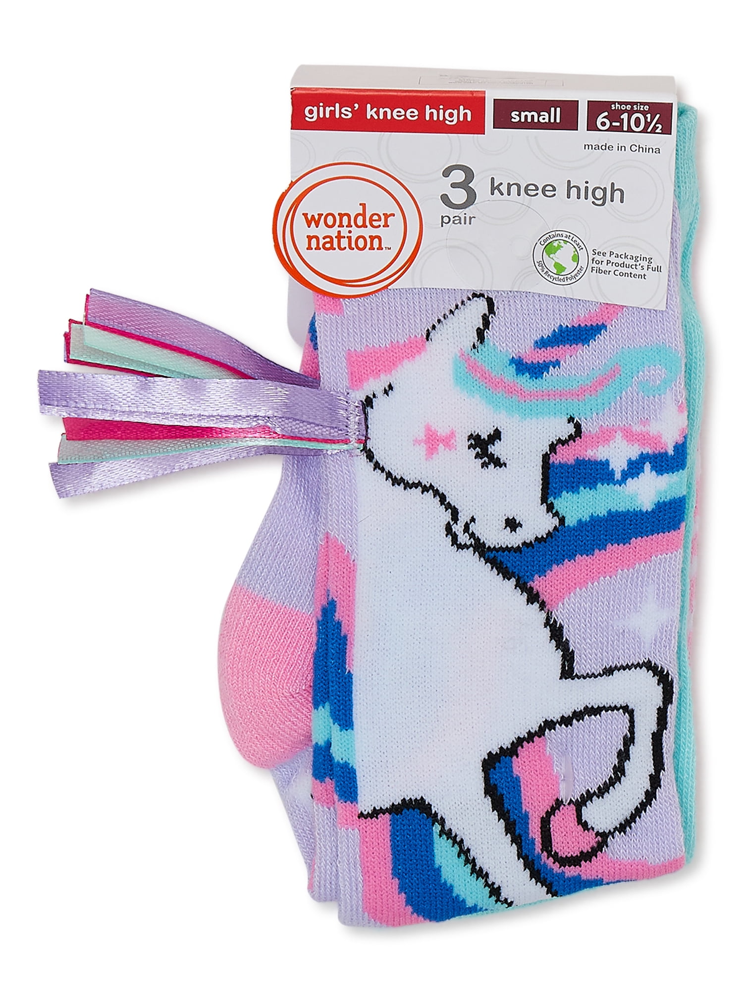 Wonder Nation Girls Knee High Fashion Socks, 3-Pack, Sizes S-L