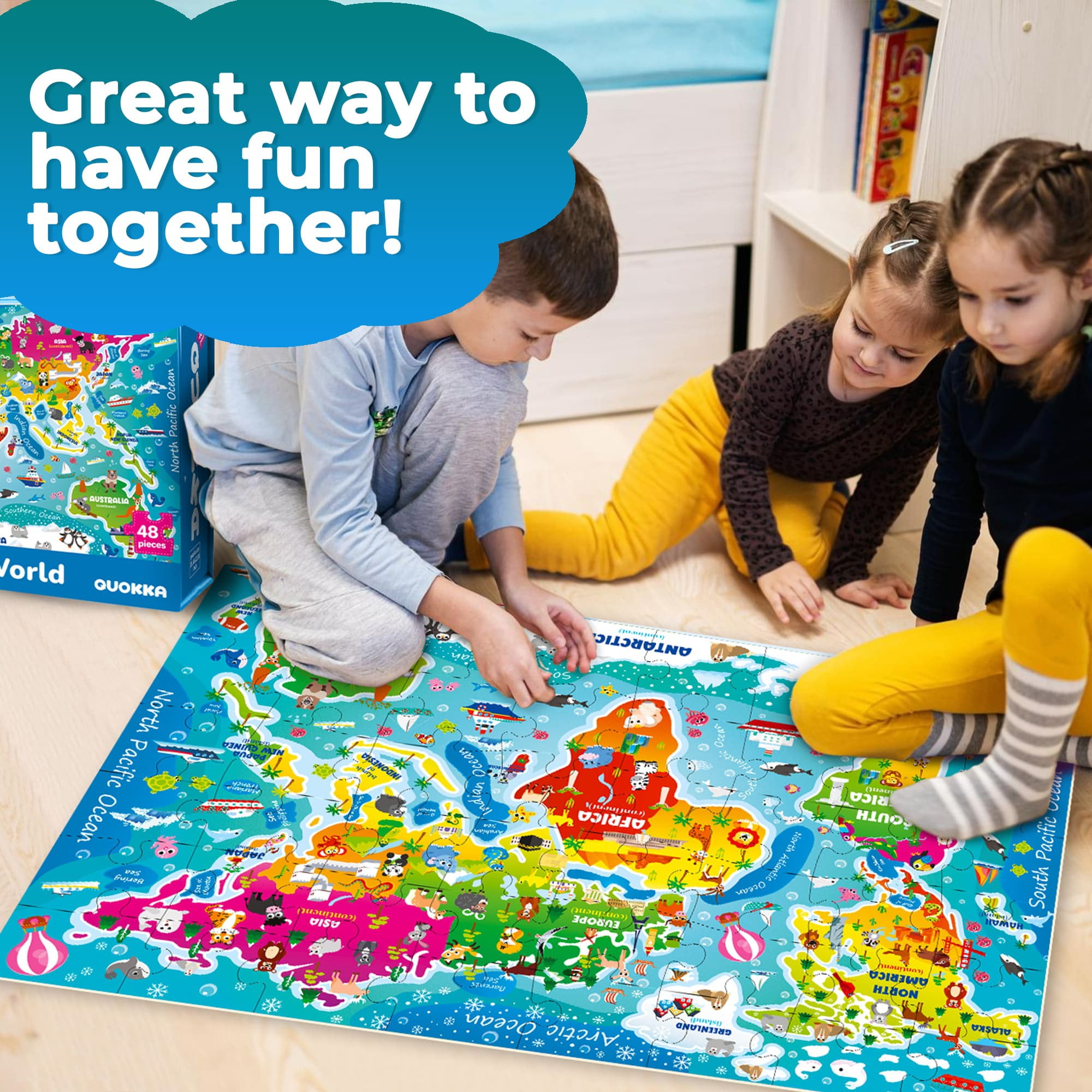 Quokka Floor Puzzle for Kids Ages 4-6 - Toddler Puzzle Ages 3-5 - World Map Educational Activity for Boys Girls