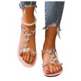 thumbnail image 4 of Viluyesy Womens Flat Sandals, Open Toe Shiny Rhinestone Wide Width Fashion Casual Beach Shoes Pink US5.5, 4 of 7