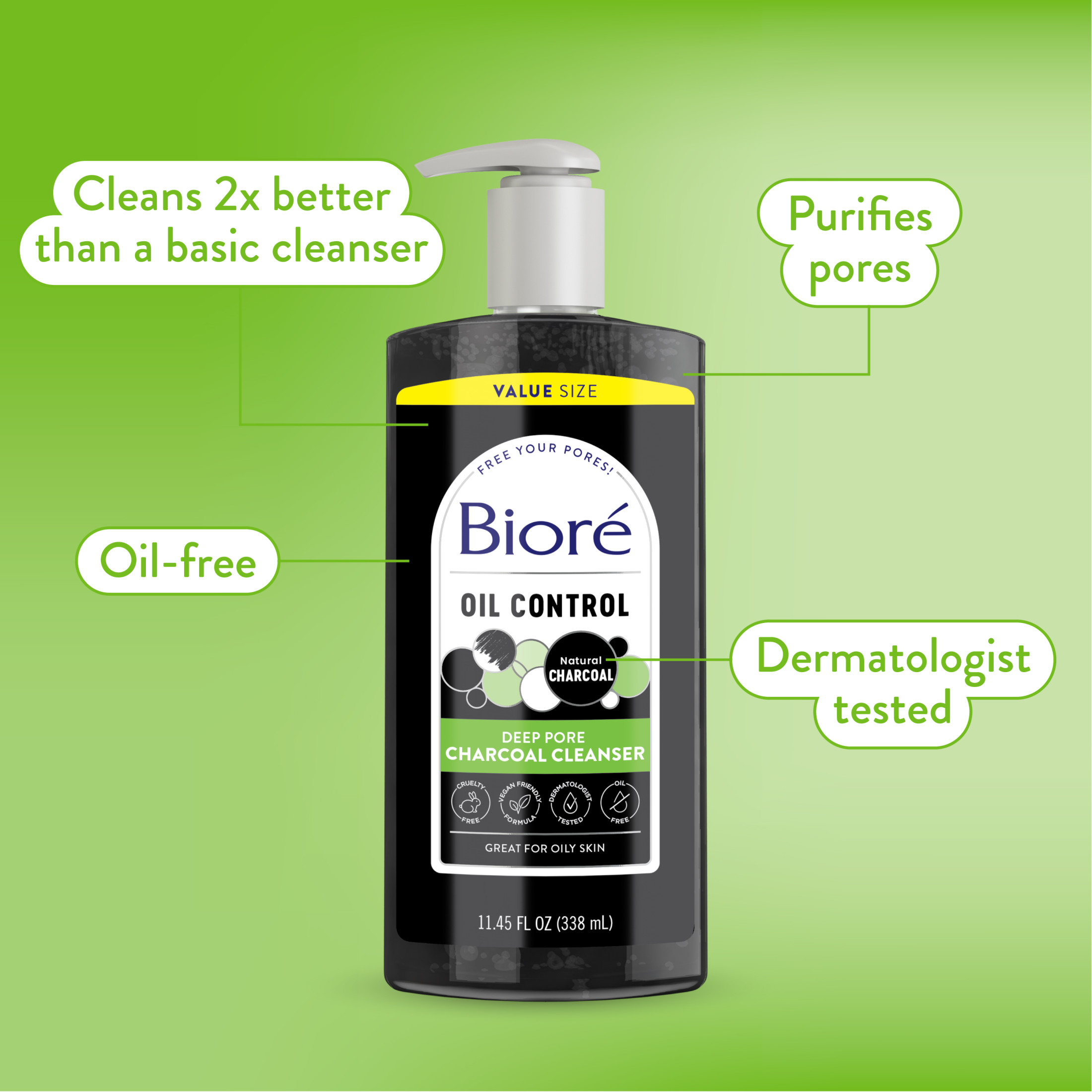 Biore Deep Pore Charcoal Face Wash, Daily Facial Cleanser for Dirt & Makeup Removal, for Oily Skin, 11.45 oz - image 3 of 10