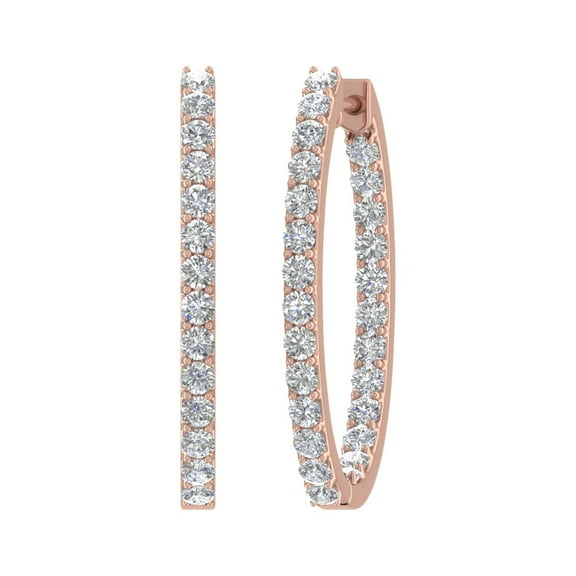 2 1/2 Carat Inside Out Diamond Hoop Earrings in 14K Rose Gold (I1-I2 Clarity)