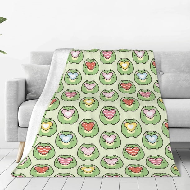 Fotbe Cute Chubby Frog Manta de Franela Acolchonada con Estampado, Súper Suave y Esponjosa, Extra Grande para Sofá, Cama, Uso Todo el Año-80"x60"