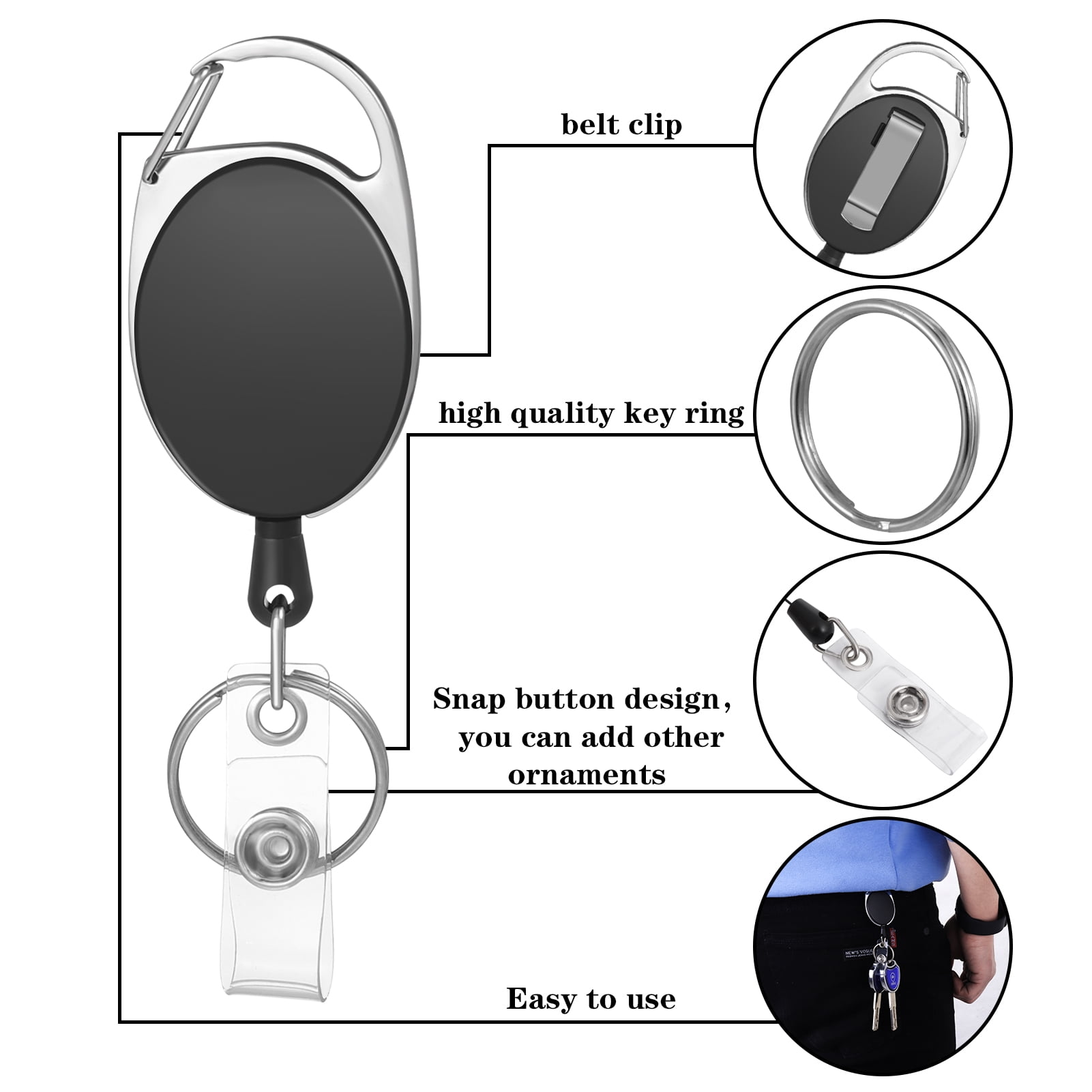 2 Pack Retractable ID Badge Holder Reel, Premium Casing and Cord with  Secure Clip Key Ring and ID Ba…See more 2 Pack Retractable ID Badge Holder  Reel
