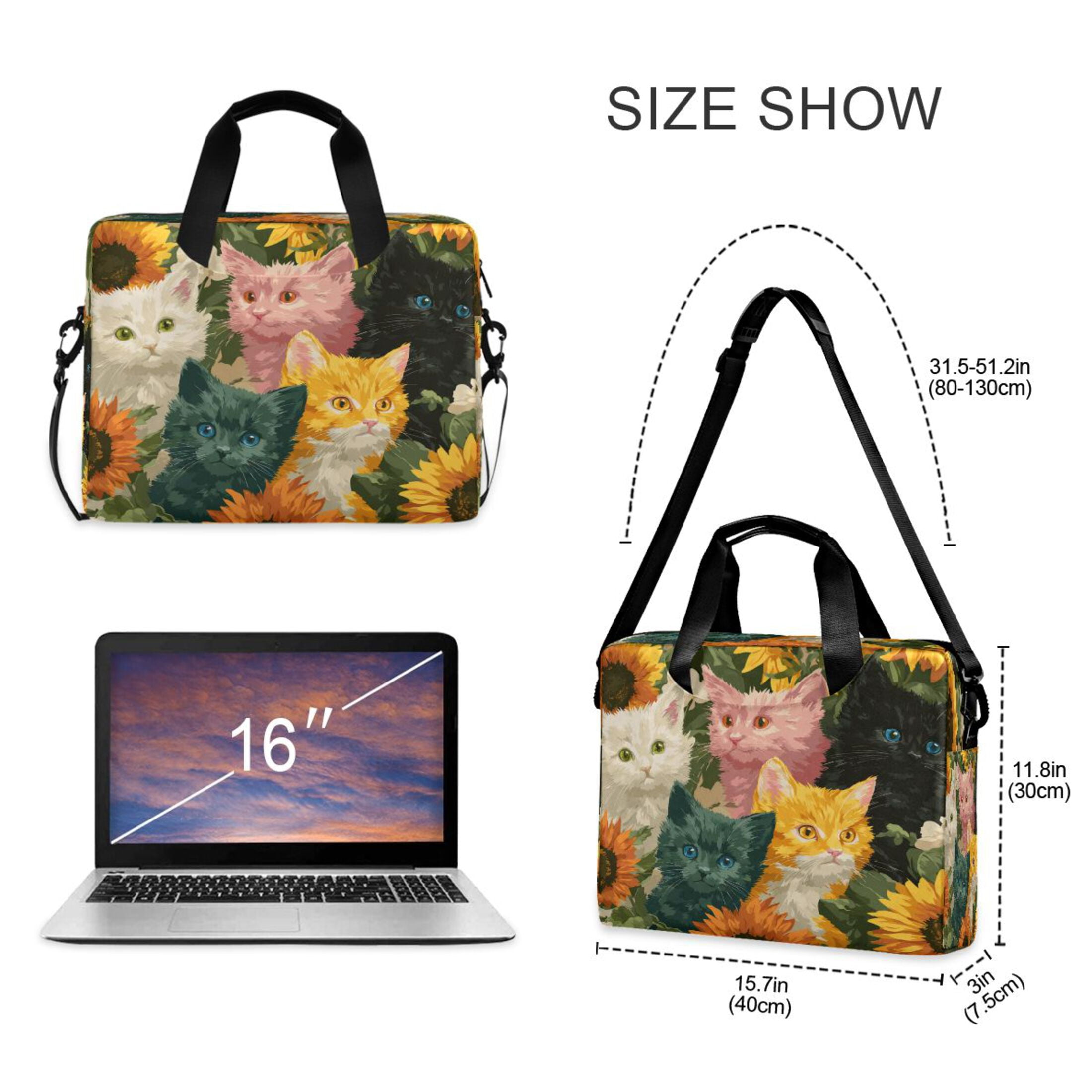 16" Laptop Tote Bag Laptop Sleeve Case Computer Briefcase for Work & Travel Various Colors Cat