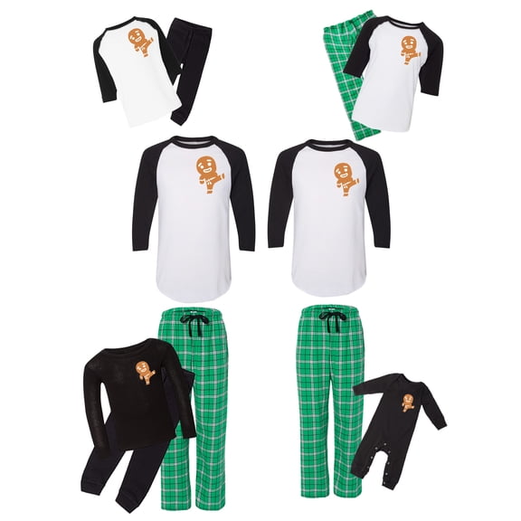 Awkward Styles Matching Christmas Pajamas Set Green Cute Gingerbread Ninja Family Sleepwear