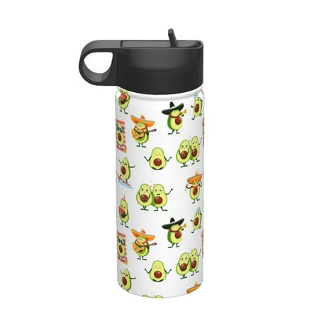 

Adobk Kawaii Mexican Avocado Print Water Bottle 18oz Sports Insulated Kettle for Cycling Gym Basketball Outdoor Suitable as a Present