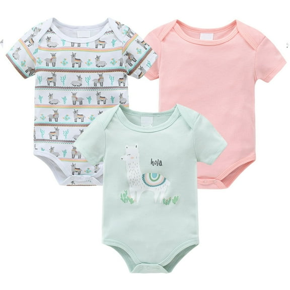 LNMQLPDBS Baby Girls' 3-Pack Short Sleeve Variety Onesies Bodysuits for 0-12 Months Cartoon Pattern Letters Print and Solid Color Baby Clothes Unisex Newborn Clothes for Summer Pink 3-6 Months