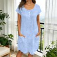 thumbnail image 2 of Laqbezok Women's Cotton Linen Dress, Casual Crew Neck Short Sleeve Loose Sundress with Pockets, Retro Button Henley T-Shirt Dress, 2 of 8