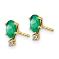thumbnail image 2 of 14K Yellow Gold Earring Birthstone (05) May Women'S Emerald Oval Green Diamond Round 7 mm 3, 2 of 3
