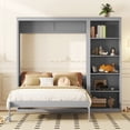 thumbnail image 2 of Queen Size Murphy Bed Wall Bed with  Side Cabinet Storage Shelves,  Wood Foldable Platform Bed Vertical Wall for Bedroom Guest Room Home Office, Gray, 2 of 9