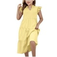 thumbnail image 7 of Cethrio Kids Girls Summer Dresses with Flutter, V Neck Pleated Sleeveless Holiday Midi Dresses Yellow Size 4-5T, 7 of 7