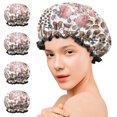 thumbnail image 7 of Shower Caps,Football Patchwork Pattern Waterproof Shower Cap for Women 4 Pieces,Double Reusable Hair Cover for Shower PEVA Elastic Stretch Hem, 7 of 7