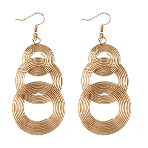 HUANLEDASH Women Gold Plated Long 70s Disco Earrings Hoop Round 3 Circles Earrings Multi-Layer Drop Earrings Big Alloy Geometric Party Wear Earring