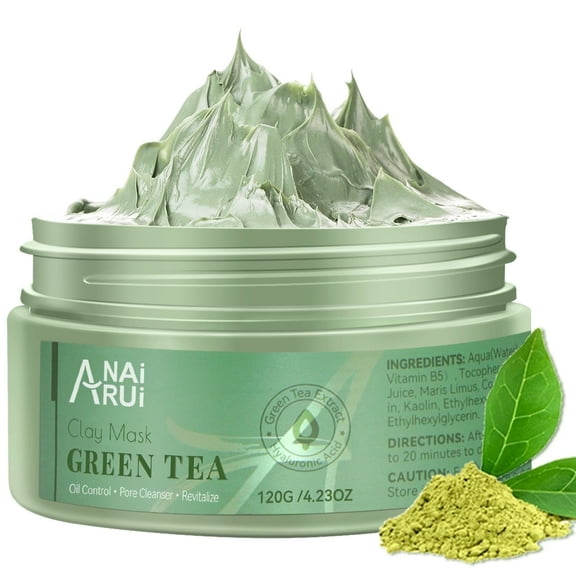 ANAI RUI Green Tea Clay Mask for Oily Acne Skin Deep Cleansing Blackhead Remover with Kaolin Collagen