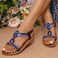 thumbnail image 4 of Rhinestones Flats Dressy Sandals for Women Boho Vintage Glitter Open Toe Elastic Ankle Strap Dress Sandals, 4 of 8